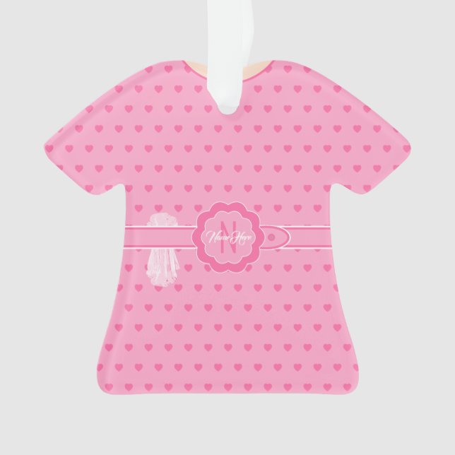 Pink Hearts Belted Pink Dress Figurine TShirt Ornament (Front)