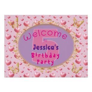 Pink Hearts Birthday Poster