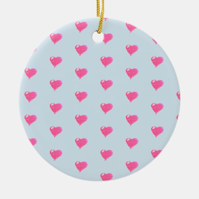 Pink Hearts  Blue Background  Ornament (Front)