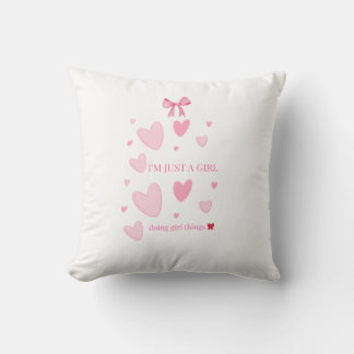 Pink Hearts Bow Coquette Throw Pillow — Doing Girl