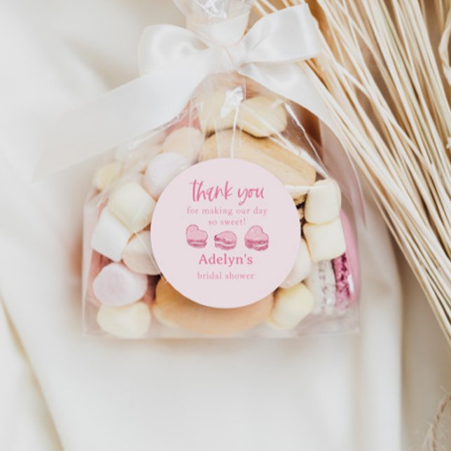 Pink Hearts Bridal Shower Party Favour Classic Round Sticker (Creator Uploaded)