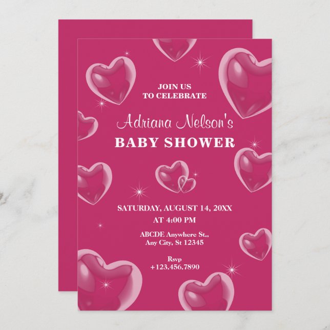 Pink Hearts bubble baby shower Invitation (Front/Back)