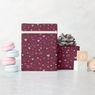 Pink Hearts Burgundy paperGift ,Valentines Day  Wrapping Paper