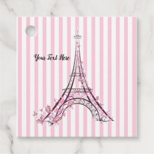 Pink Hearts & Butterflies Paris Eiffel Tower Party Favour Tags