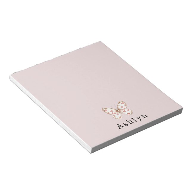 Pink Hearts Butterfly Notepad (Angled)