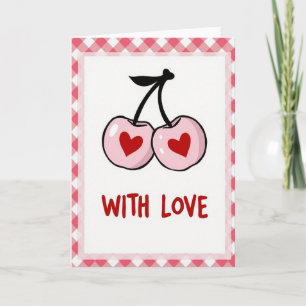 Pink Hearts Cherries Love Card