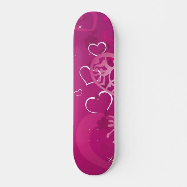 Pink Hearts Collage Skateboard (Front)