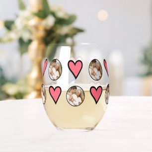 Pink Hearts Couple Personalise Images Valentine Stemless Wine Glass