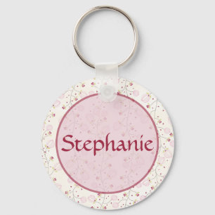 Pink Hearts Customisable Name Button Keychain