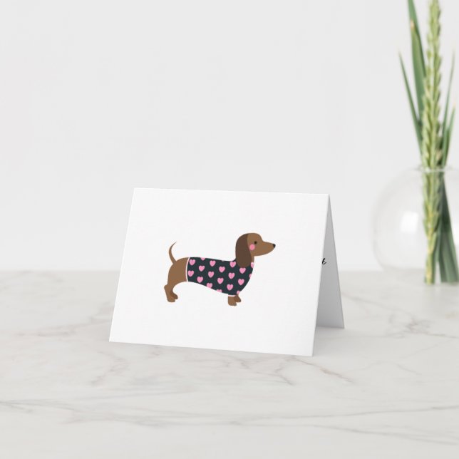 PINK HEARTS DACHSHUND GREETING CARD (Front)