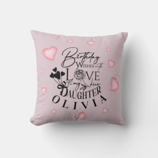 Pink Hearts Daughter Birthday Text Design Cushion