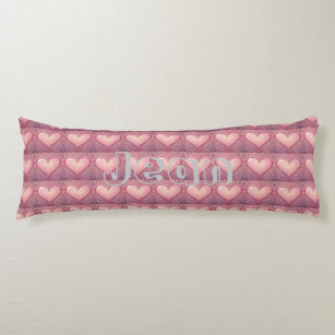 Pink Hearts Design Silver Name Body Cushion