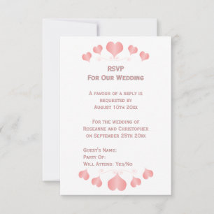 Pink Hearts Design Wedding RSVP Card