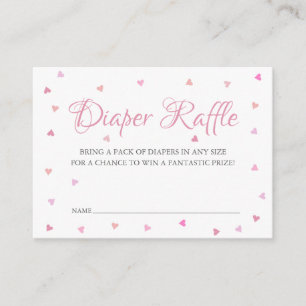 Pink Hearts Diaper Raffle Baby Shower Enclosure Card