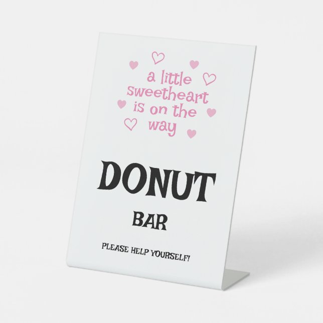 Pink hearts Donut Bar Shower  Pedestal Sign (Front)