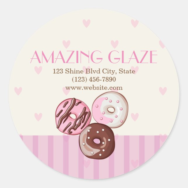 Pink Hearts Doughnut Shop Bakery Sticker Label CUT (Front)