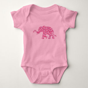 Pink Hearts Elephant Baby Bodysuit