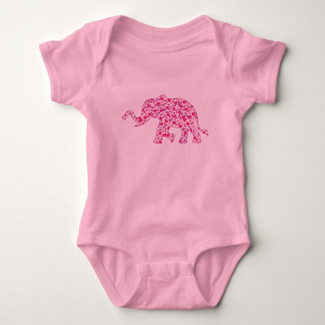 Pink Hearts Elephant Baby Bodysuit (Front)