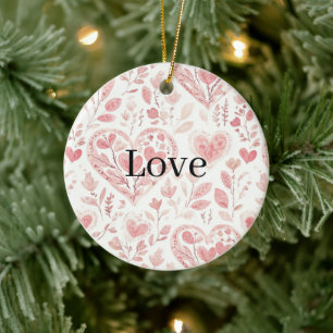Pink Hearts Floral Love Ceramic Tree Decoration