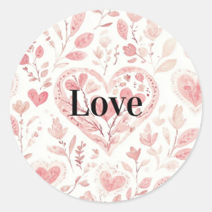 Pink Hearts Floral Love Classic Round Sticker