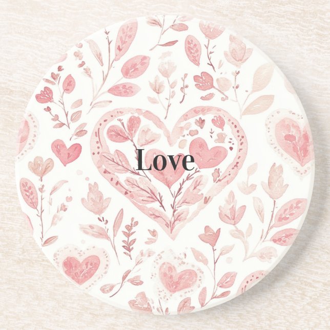 Pink Hearts Floral Love Coaster (Front)