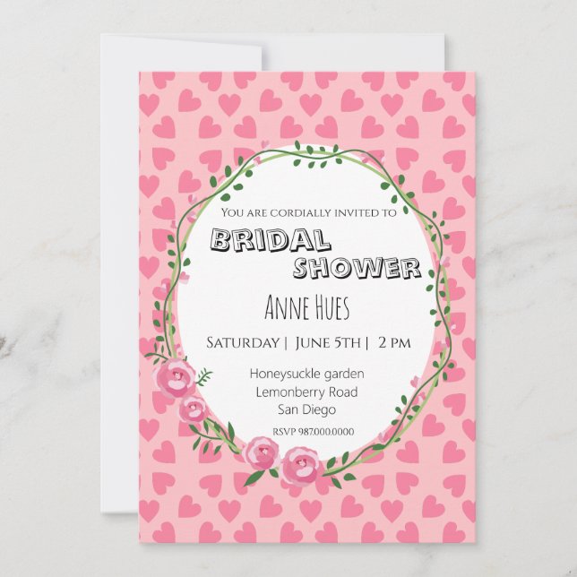  Pink Hearts & Flower-Themed Bridal Shower  Holiday Card (Front)