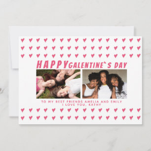 Pink Hearts Galentine`s Day Friends 2 Photo Holiday Card