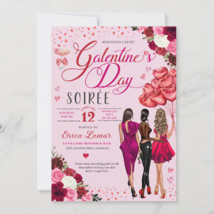 Pink Hearts Galentine's Day Girl Friends Party Invitation