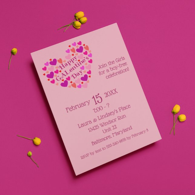 Pink Hearts Galentine's Day Party Invitation (Creator Uploaded)