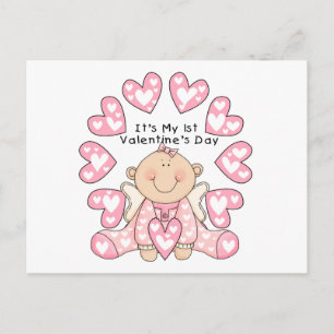Pink Hearts Girl 1st Valentine's Day Tshirts Holiday Postcard