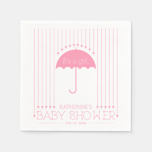 Pink Hearts Girl Baby Shower Party Paper Napkin