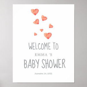 Pink Hearts Girl Baby Shower Welcome Sign