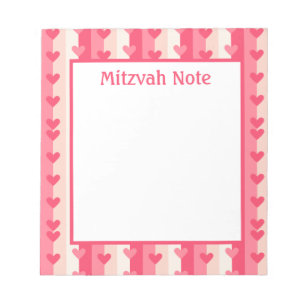 Pink Hearts Girls Mitzvah Notes Notepad