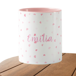 Pink hearts girls personalized mug
