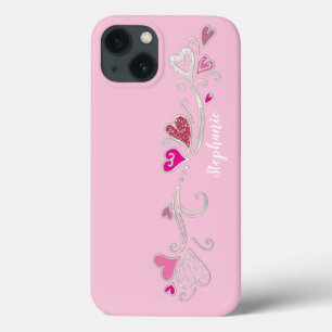 Pink Hearts Glitter Girly Girl iPhone 13 Case