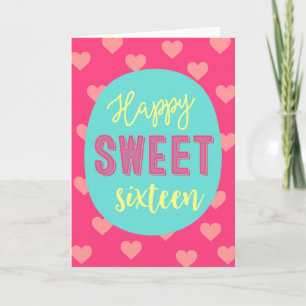 Pink Hearts Happy Sweet Sixteen Card