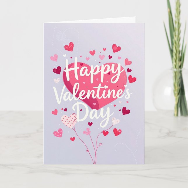 Pink Hearts Happy Valentine's Day Card (Front)