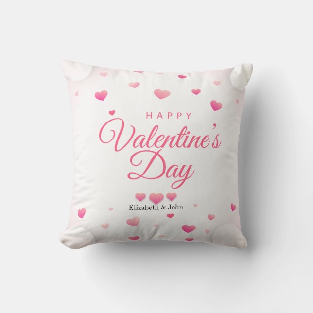 Pink Hearts Happy Valentine's Day   Cushion (Front)