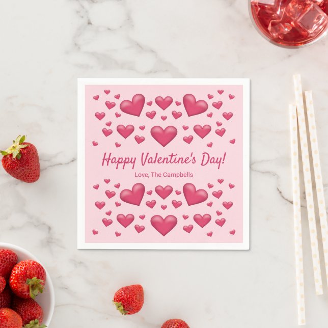 Pink Hearts Happy Valentine's Day & Custom Text Napkin (Insitu)