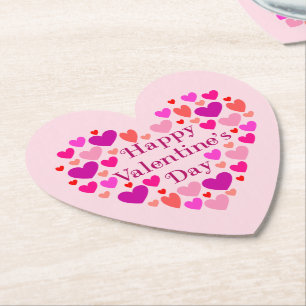 Pink Hearts Happy Valentines Day Paper Coaster