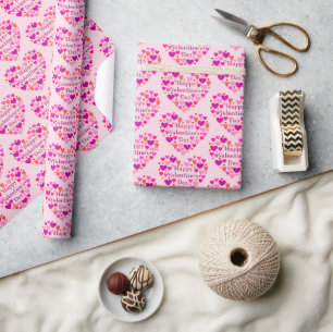 Pink Hearts Happy Valentines Day Wrapping Paper
