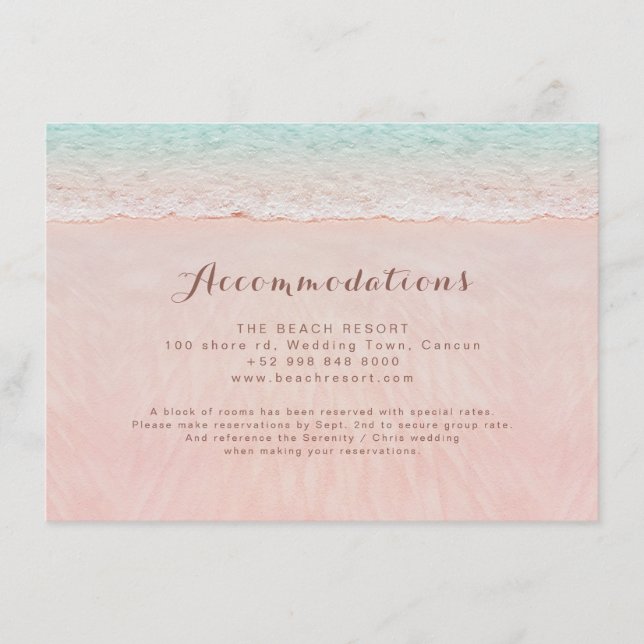 Pink hearts in the sand beach accommodations enclosure card (Front)