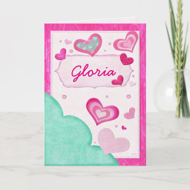 Pink Hearts Jewelled Custom Birthday Valentine Holiday Card (Front)