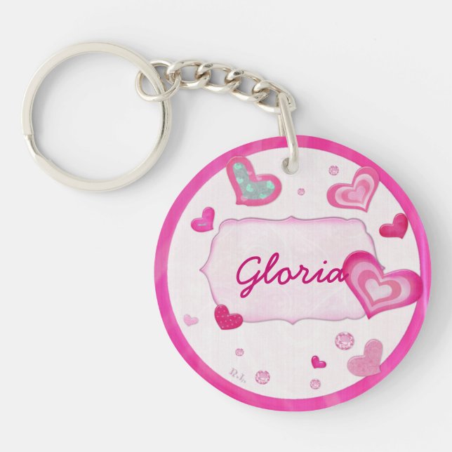 Pink Hearts Jewelled TWEEN PERSONALIZED Sweet 16 Key Ring (Front)