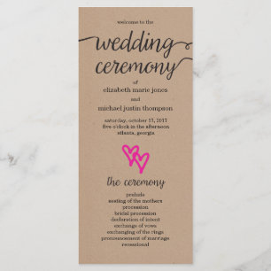 Pink Hearts Kraft Wedding Program Programme