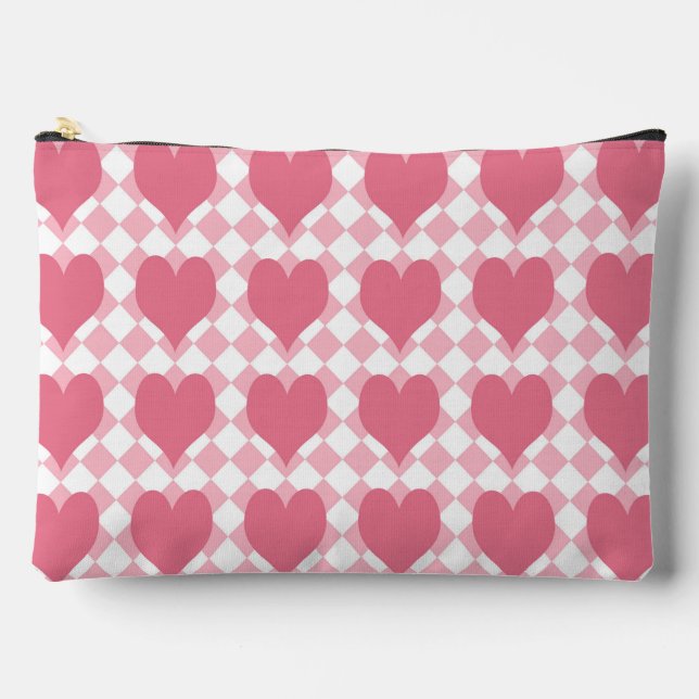 Pink Hearts Large Accessory Pouch (Front)