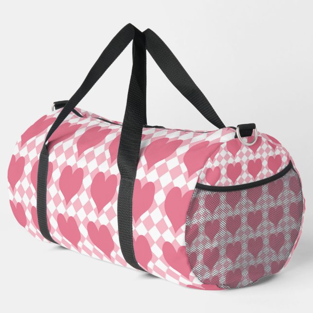Pink Hearts Large Duffle Bag (Right Corner)