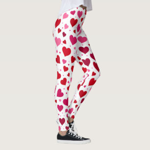 Pink Hearts Leggings - Women's Fashion Tights Patt