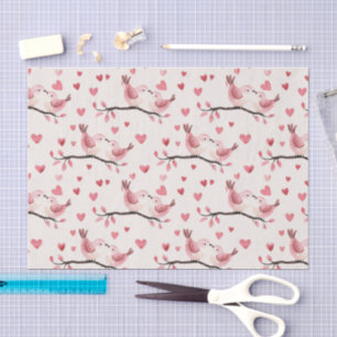Pink Hearts Love Birds Valentine's Day Wedding Tissue Paper