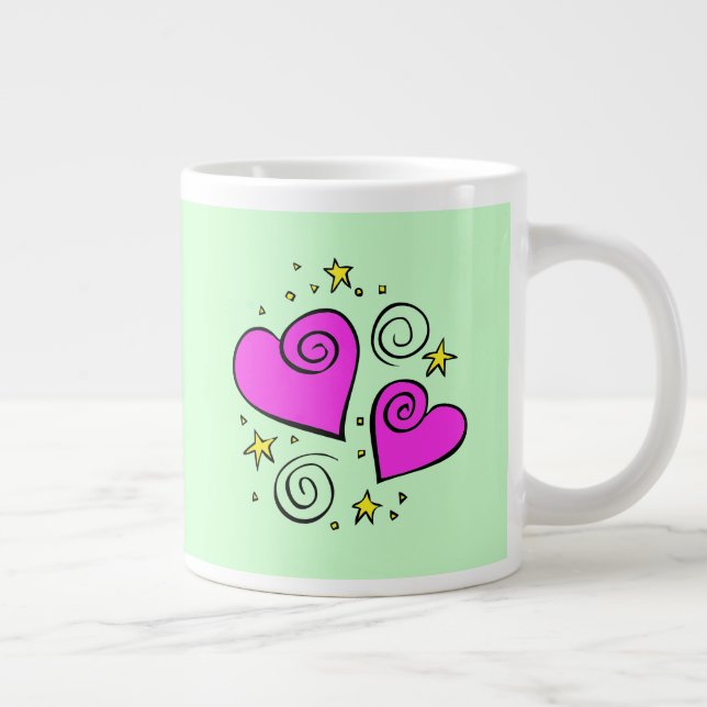 Pink Hearts, Love, Romance, Valentine's Day, Stars Large Coffee Mug (Right)